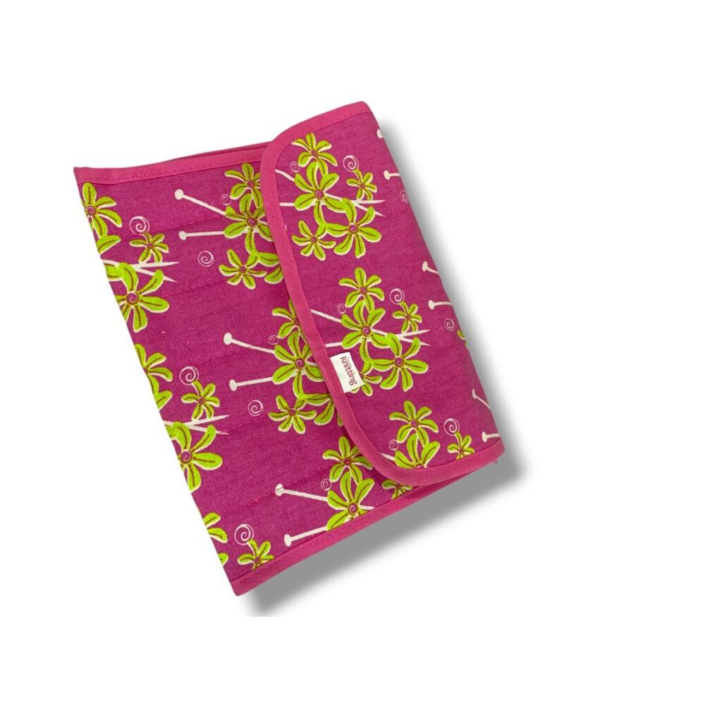 Simply Knitting Needle Case Fabric Hot Pink Green Floral with Needles
